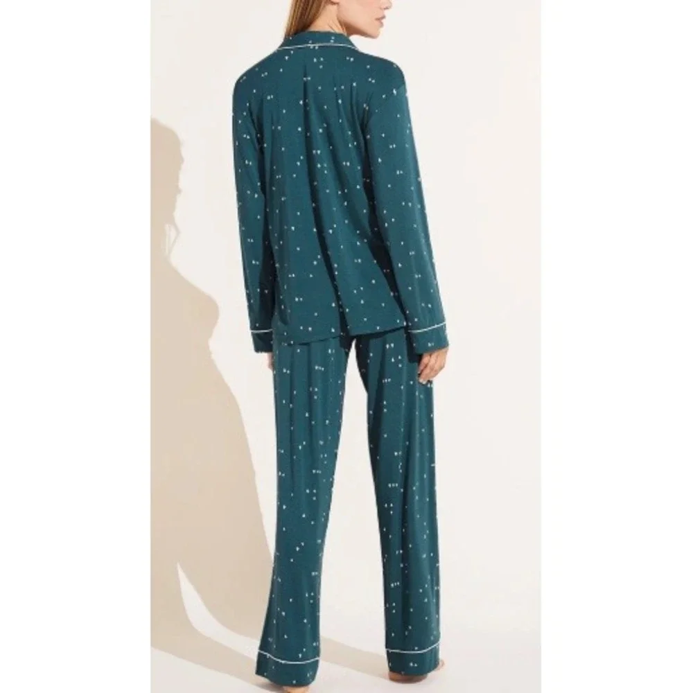 Eberjey Gisele Long Sleeve Pajama Set Green Tree Print Modal Jersey Large